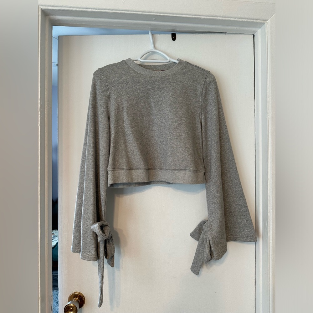 J.O.A. tie-sleeve cotton cropped sweatshirt